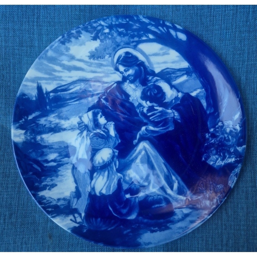 AVON VINTAGE (1992) "BLESS THE LITTLE CHILDREN" Cobalt Blue Plate w/ Stand